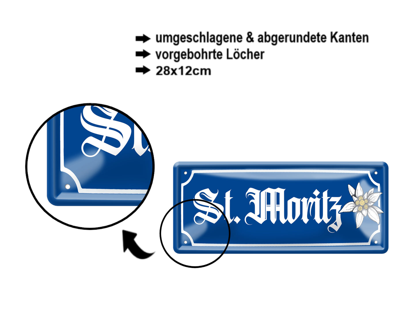 Blechschild ''St. Moritz (blume)'' 28x12cm