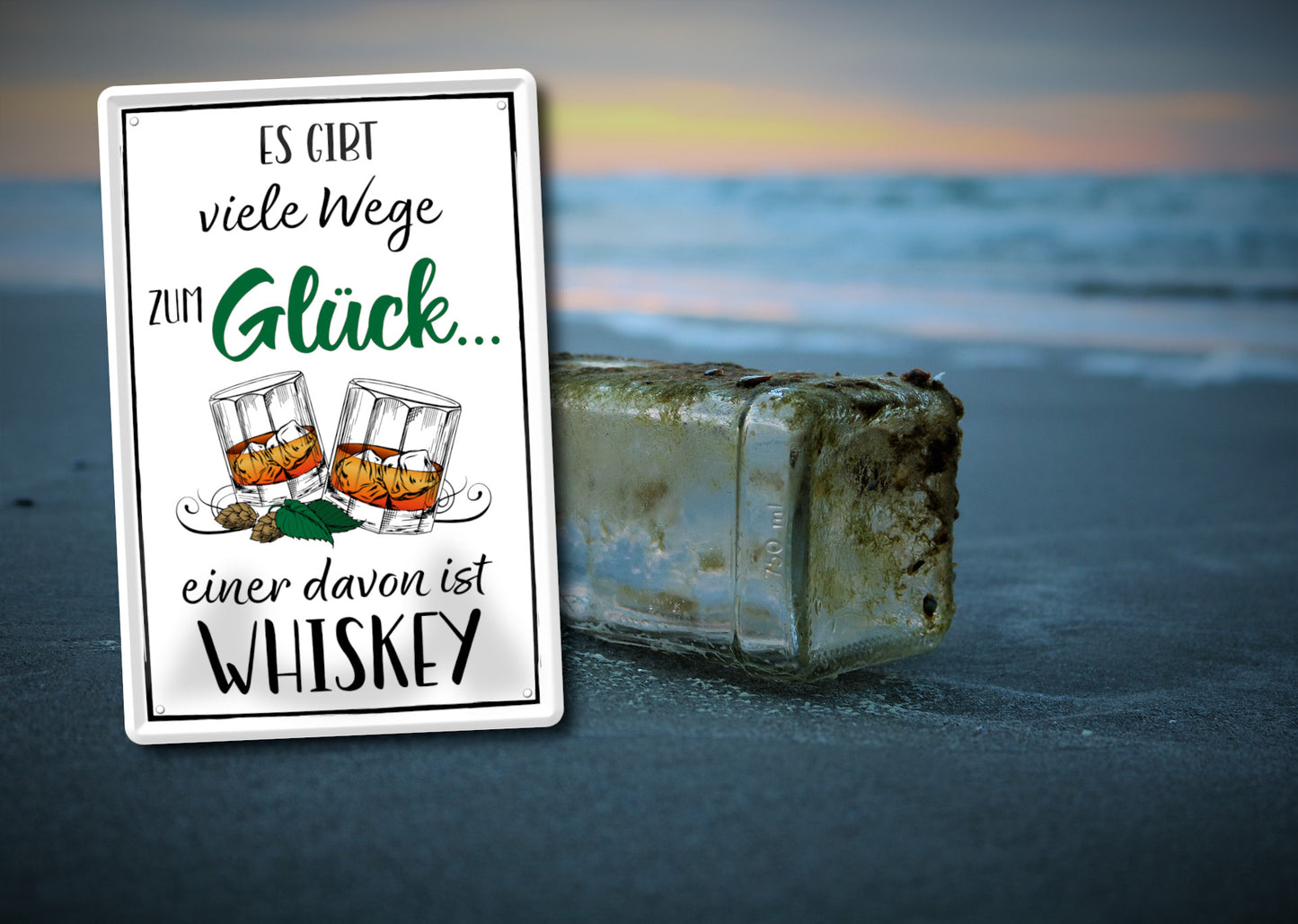 Blechschild ''Es gibt viele Wege zum Glück Whiskey'' 20x30cm