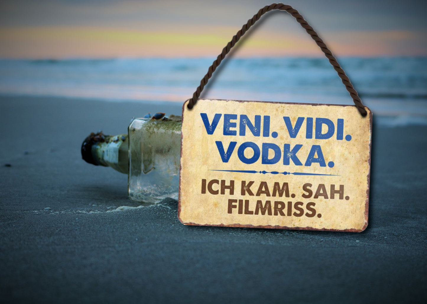 Tin sign ''veni. vidi. vodka. .. film tear'' 18x12cm