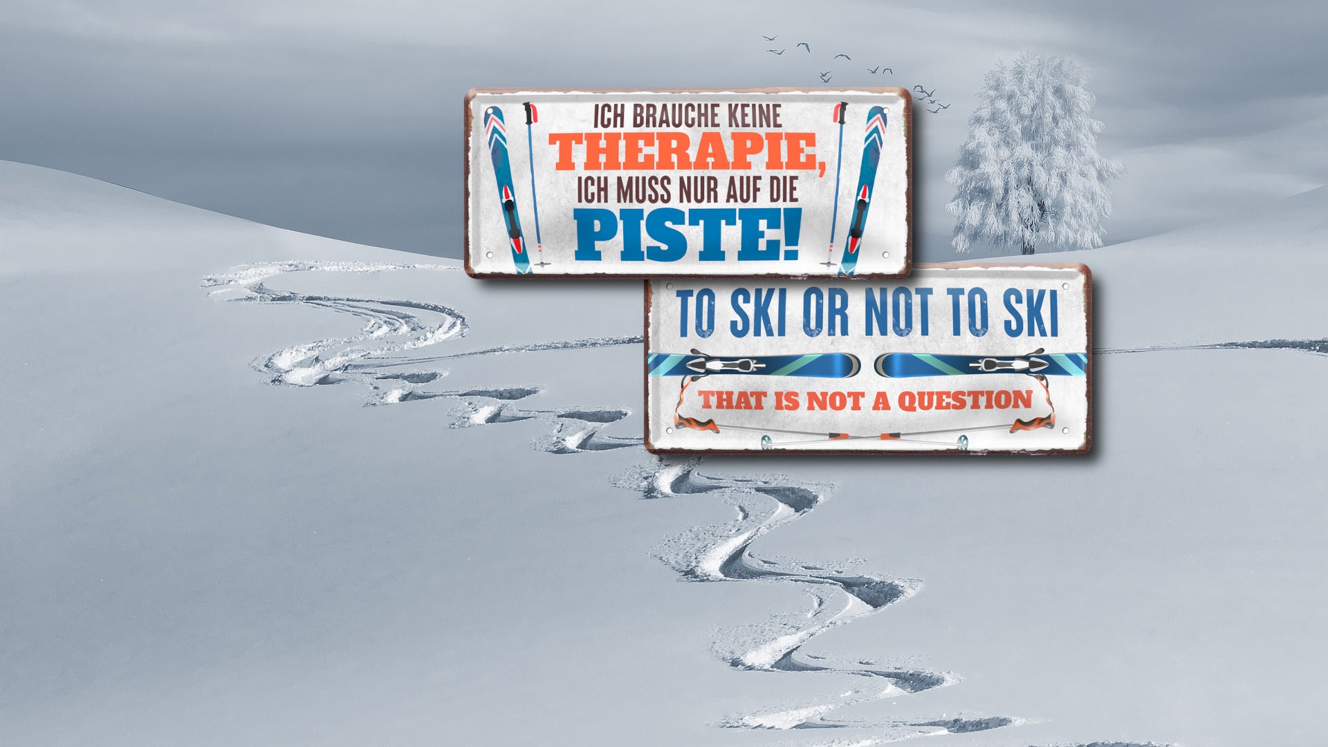 Blechschild ''To ski or not ski'' 28x12cm