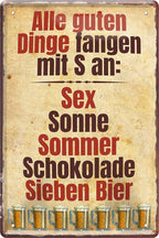 4252024219517 Schilderstore24 Schilderstore24 Blechschilder sind perfekt als Geschenk zu Weihnachten, Geburtstage, Feiern, Partys, Grillabende, Namenstag, Feiertag, Mädelsabend, Hochzeit. Jederzeit stilvoll im Wohnzimmer, Partykeller, Garage, Praxis, Büro, Café, Hauseingang Sarkasmus Ironie Funny Schwarzer Humor faul dumm fun rente lästern teufel	 ''Alle guten Dinge fangen mit S an''		20x30cm