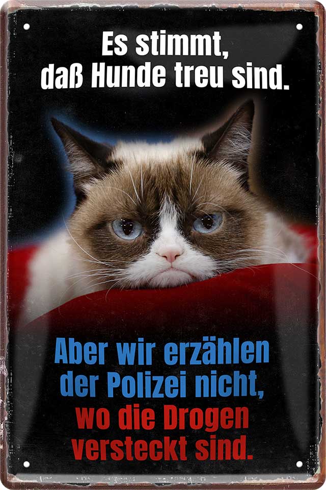 4252024218060 Schilderstore24 	Schilderstore24 Blechschilder sind perfekt als Geschenk zu Weihnachten, Geburtstage, Feiern, Partys, Grillabende, Namenstag, Feiertag, Mädelsabend, Hochzeit. Jederzeit stilvoll im Wohnzimmer, Partykeller, Garage, Praxis, Büro, Café, Hauseingang Haustier Tier Freund knuddelig Zuhause Katze Hund Hamster Meerschwein haustier ''Es stimmt, dass Hunde Treu sind (Katze)''		20x30cm