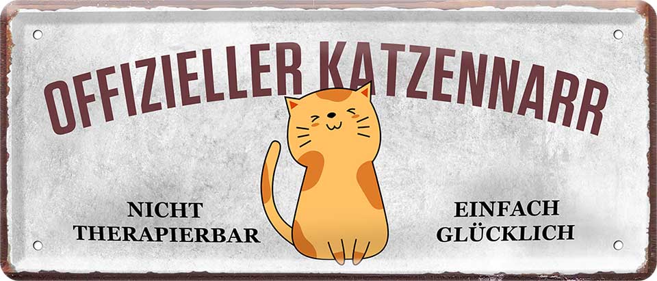 4252024224665 Schilderstore24 Schilderstore24 Blechschilder sind perfekt als Geschenk zu Weihnachten, Geburtstage, Feiern, Partys, Grillabende, Namenstag, Feiertag, Mädelsabend, Hochzeit. Jederzeit stilvoll im Wohnzimmer, Partykeller, Garage, Praxis, Büro, Café, Hauseingang Haustier Tier Freund knuddelig Zuhause Katze Hund Hamster Meerschwein haustier	 ''Offizieller Katzennarr (grau)''		28x12cm