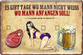 4252024219685 Schilderstore24 Schilderstore24 Blechschilder sind perfekt als Geschenk zu Weihnachten, Geburtstage, Feiern, Partys, Grillabende, Namenstag, Feiertag, Mädelsabend, Hochzeit. Jederzeit stilvoll im Wohnzimmer, Partykeller, Garage, Praxis, Büro, Café, Hauseingang Sarkasmus Ironie Funny Schwarzer Humor faul dumm fun rente lästern teufel	 ''Es gibt Tage (Fleisch, Frau, Bier)''		20x30cm