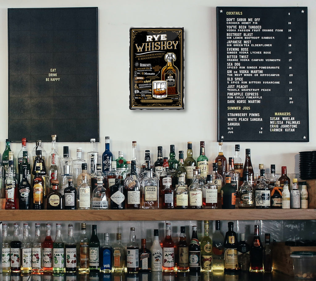 Blechschild ''Rye Whiskey (Bügelverschluss)'' 20x30cm