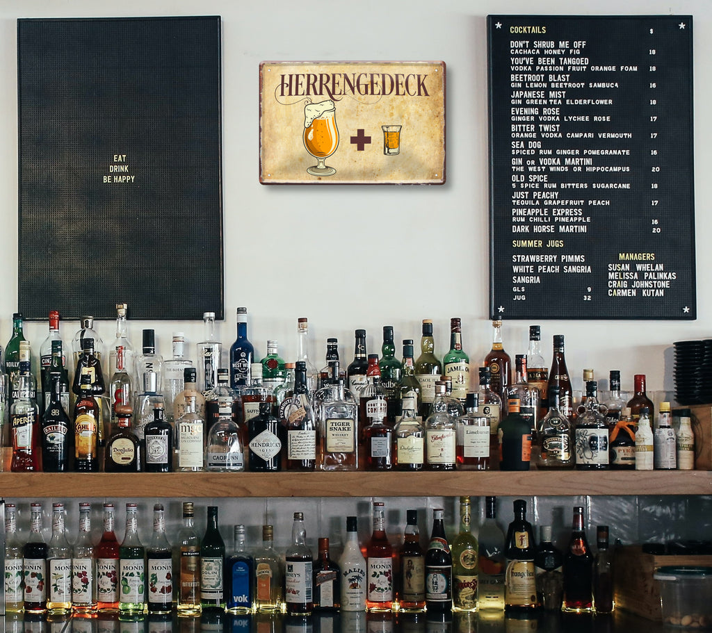 Blechschild ''Herrengedeck Bier und Schnaps'' 20x30cm