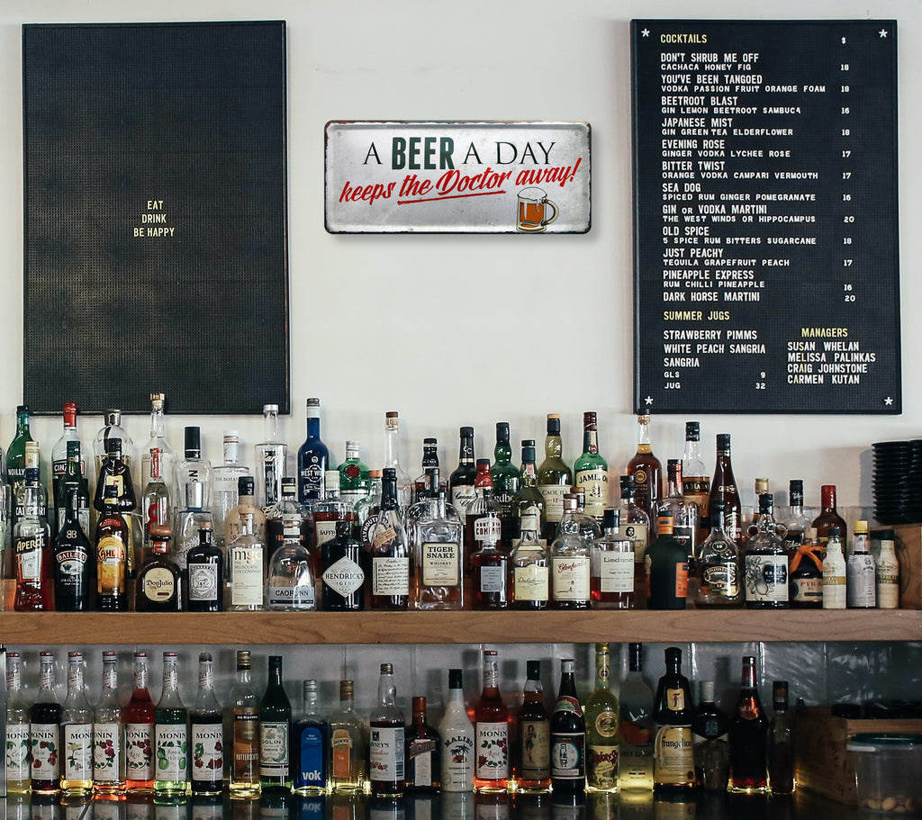Tin sign ''A beer a day keeps the Doctor away'' 28x12cm