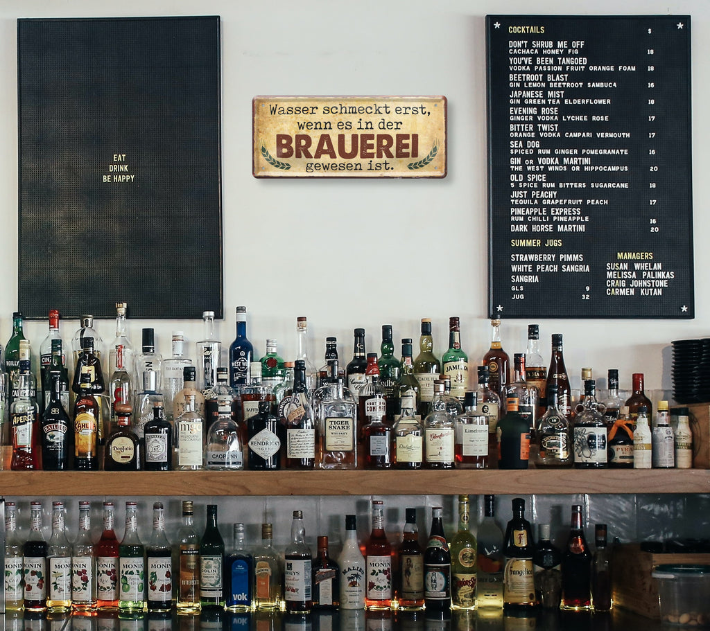Blechschild ''Wasser schmeckt erst, wenn es in der Brauerei gewesen ist'' 28x12cm
