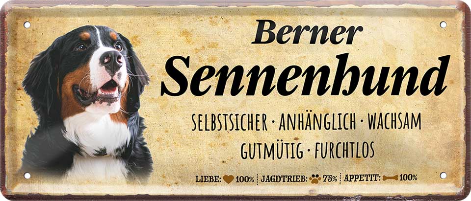4252024224085 Schilderstore24 	Schilderstore24 Blechschilder sind perfekt als Geschenk zu Weihnachten, Geburtstage, Feiern, Partys, Grillabende, Namenstag, Feiertag, Mädelsabend, Hochzeit. Jederzeit stilvoll im Wohnzimmer, Partykeller, Garage, Praxis, Büro, Café, Hauseingang Haustier Tier Freund knuddelig Zuhause Katze Hund Hamster Meerschwein haustier ''Berner Sennenhund''		28x12cm