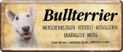 4252024224153 Schilderstore24 Schilderstore24 Blechschilder sind perfekt als Geschenk zu Weihnachten, Geburtstage, Feiern, Partys, Grillabende, Namenstag, Feiertag, Mädelsabend, Hochzeit. Jederzeit stilvoll im Wohnzimmer, Partykeller, Garage, Praxis, Büro, Café, Hauseingang Haustier Tier Freund knuddelig Zuhause Katze Hund Hamster Meerschwein haustier	 ''Bullterrier''		28x12cm