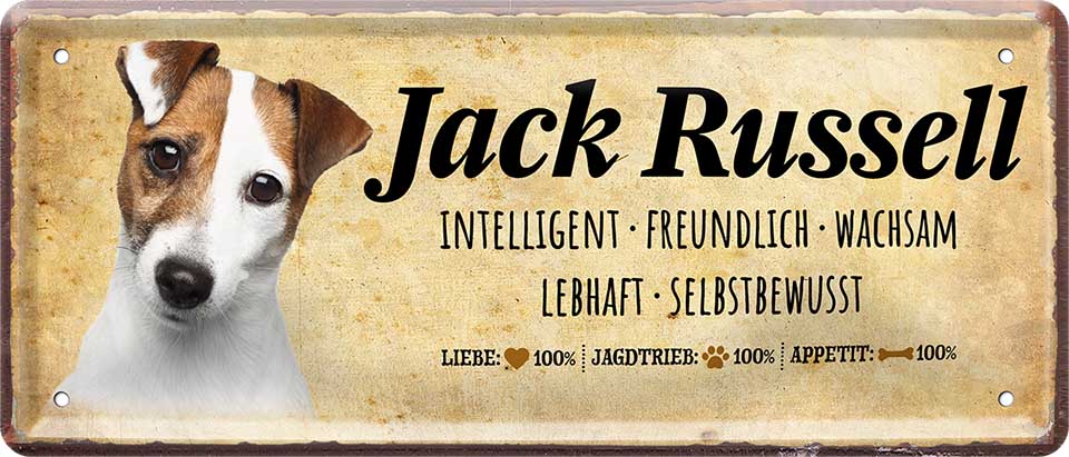 4252024224344 Schilderstore24 	Schilderstore24 Blechschilder sind perfekt als Geschenk zu Weihnachten, Geburtstage, Feiern, Partys, Grillabende, Namenstag, Feiertag, Mädelsabend, Hochzeit. Jederzeit stilvoll im Wohnzimmer, Partykeller, Garage, Praxis, Büro, Café, Hauseingang Haustier Tier Freund knuddelig Zuhause Katze Hund Hamster Meerschwein haustier ''Jack Russel''		28x12cm