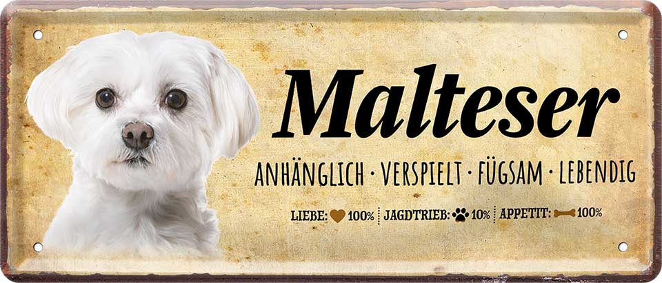 4252024224405 Schilderstore24 	Schilderstore24 Blechschilder sind perfekt als Geschenk zu Weihnachten, Geburtstage, Feiern, Partys, Grillabende, Namenstag, Feiertag, Mädelsabend, Hochzeit. Jederzeit stilvoll im Wohnzimmer, Partykeller, Garage, Praxis, Büro, Café, Hauseingang Haustier Tier Freund knuddelig Zuhause Katze Hund Hamster Meerschwein haustier ''Malteser''		28x12cm