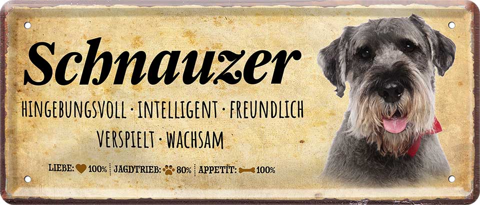 4252024224511 Schilderstore24 	Schilderstore24 Blechschilder sind perfekt als Geschenk zu Weihnachten, Geburtstage, Feiern, Partys, Grillabende, Namenstag, Feiertag, Mädelsabend, Hochzeit. Jederzeit stilvoll im Wohnzimmer, Partykeller, Garage, Praxis, Büro, Café, Hauseingang Haustier Tier Freund knuddelig Zuhause Katze Hund Hamster Meerschwein haustier ''Schnauzer''		28x12cm