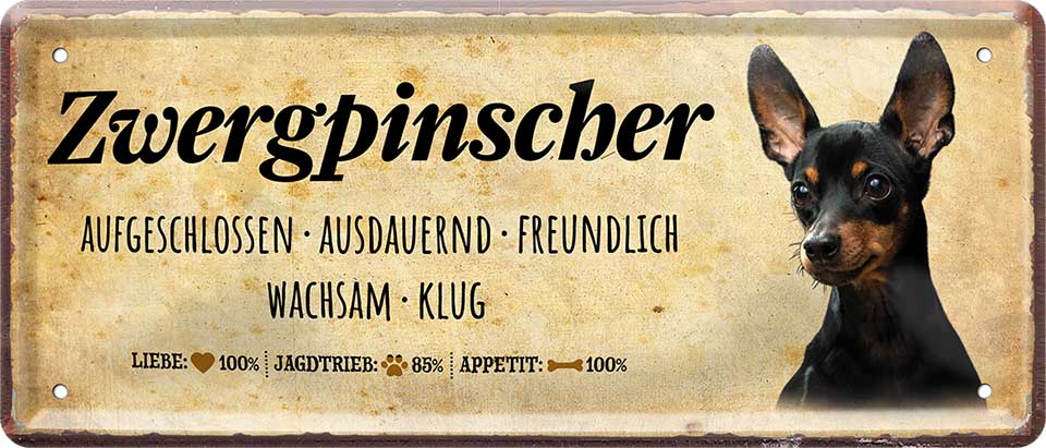 4252024224603 Schilderstore24 Schilderstore24 Blechschilder sind perfekt als Geschenk zu Weihnachten, Geburtstage, Feiern, Partys, Grillabende, Namenstag, Feiertag, Mädelsabend, Hochzeit. Jederzeit stilvoll im Wohnzimmer, Partykeller, Garage, Praxis, Büro, Café, Hauseingang Haustier Tier Freund knuddelig Zuhause Katze Hund Hamster Meerschwein haustier	 ''Zwergpinscher''		28x12cm