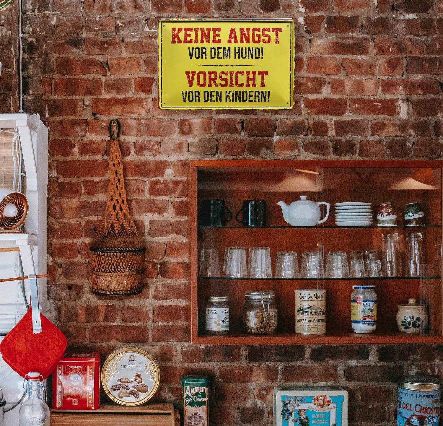 Blechschild ''Keine angst vor dem Hund. Vorsicht vor den Kindern'' 20x30cm