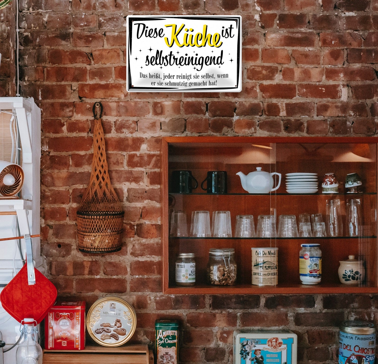 Blechschild ''Diese Küche ist selbstreinigend'' 20x30cm