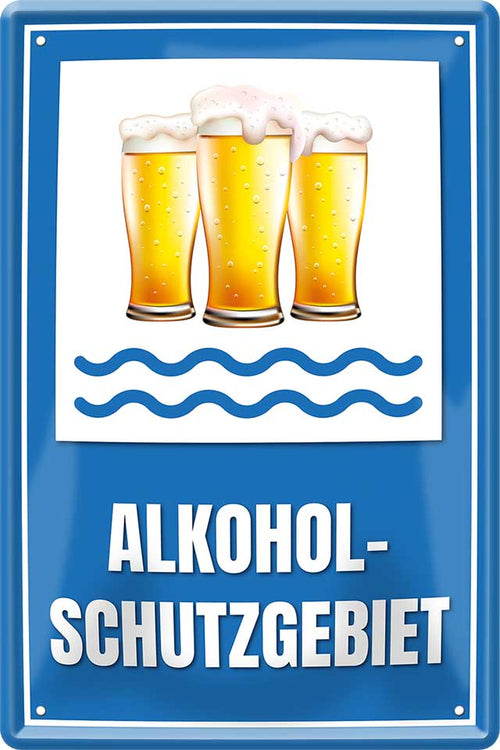 4252024213003	Schilderstore24 Bier Alkohol schnaps promille tequila	"Alkoholischen Getränken" ''Alkoholschutzgebiet (blauer Hintergrund)''		20x30cm	Geschenk Lustige Sprüche Feier Vintage Retro Geburtstag Deko Party Überraschung Fan	Alkohol Cocktail Bier Sekt Getränk