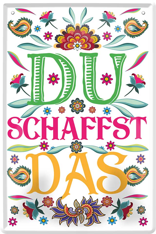 4252024219449 Schilderstore24 	Schilderstore24 Blechschilder sind perfekt als Geschenk zu Weihnachten, Geburtstage, Feiern, Partys, Grillabende, Namenstag, Feiertag, Mädelsabend, Hochzeit. Jederzeit stilvoll im Wohnzimmer, Partykeller, Garage, Praxis, Büro, Café, Hauseingang Sarkasmus Ironie Funny Schwarzer Humor faul dumm fun rente lästern teufel ''Du schaffst das (weißer, bunter Hintergrund)''		20x30cm