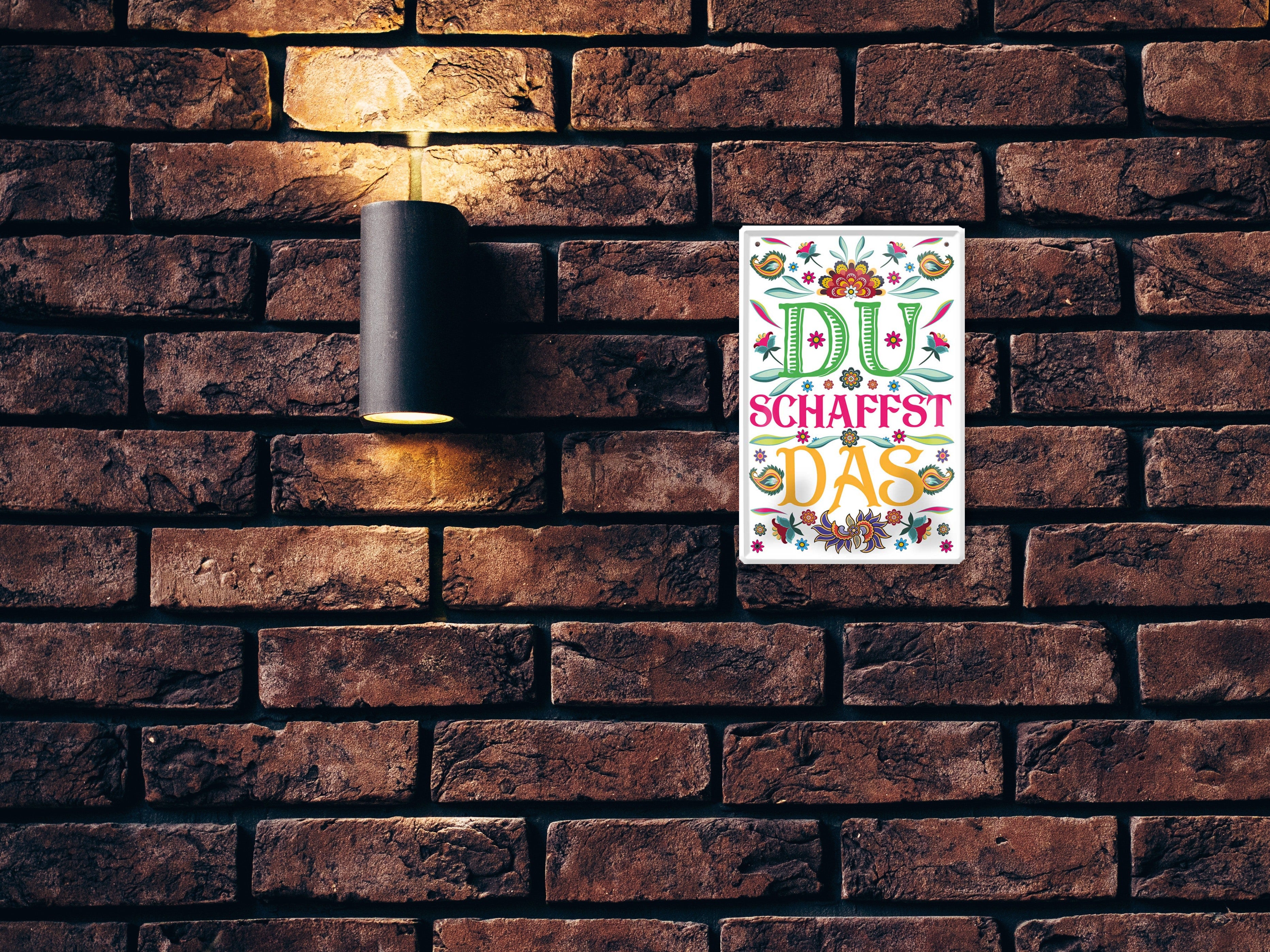 Blechschild ''Du schaffst das (weißer, bunter Hintergrund)'' 20x30cm
