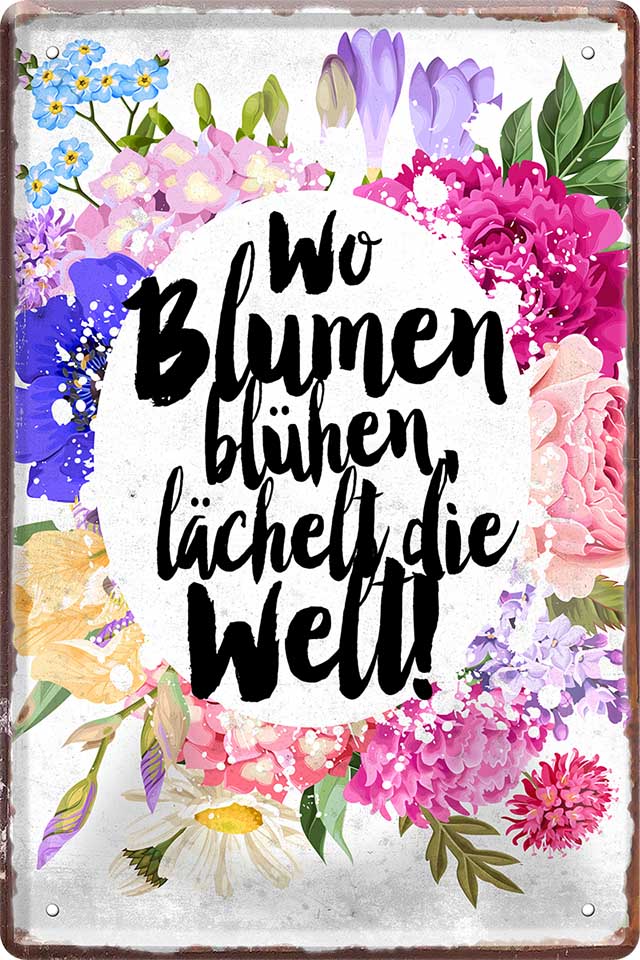 4252024217421 Schilderstore24 Schilderstore24 Blechschilder sind perfekt als Geschenk zu Weihnachten, Geburtstage, Feiern, Partys, Grillabende, Namenstag, Feiertag, Mädelsabend, Hochzeit. Jederzeit stilvoll im Wohnzimmer, Partykeller, Garage, Praxis, Büro, Café, Hauseingang Garten Haushalt Heim Zuhause Gartenarbeit Hausarbeit Zuhause Blumen	 ''Wo Blumen blühen lächekt die Welt (Blumen kreisförmig)''		20x30cm
