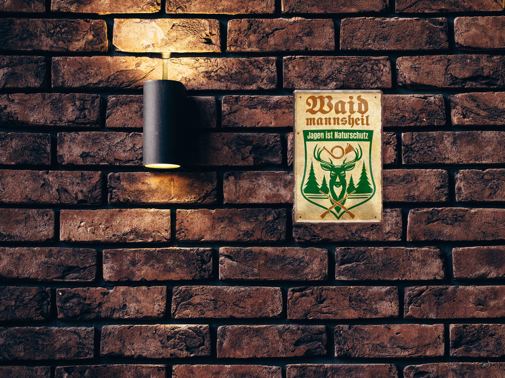 Blechschild ''Waidmannsheil (Wappen Hirsch Tannen)'' 20x30cm