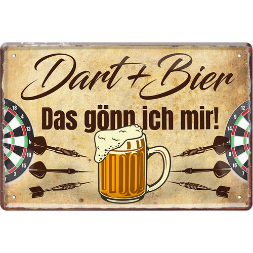 4252024215182 Schilderstore24 Schilderstore24 Blechschilder sind perfekt als Geschenk zu Weihnachten, Geburtstage, Feiern, Partys, Grillabende, Namenstag, Feiertag, Mädelsabend, Hochzeit. Jederzeit stilvoll im Wohnzimmer, Partykeller, Garage, Praxis, Büro, Café, Hauseingang Dart Kneipe Hobby Dartscheibe Pfeil dartgame freizeit sport aktivitäten	 ''Dart & Bier Das gönn ich mir (braun)''		20x30cm