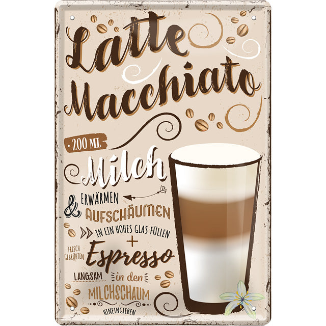 4252024215915 Schilderstore24 	Schilderstore24 Blechschilder sind perfekt als Geschenk zu Weihnachten, Geburtstage, Feiern, Partys, Grillabende, Namenstag, Feiertag, Mädelsabend, Hochzeit. Jederzeit stilvoll im Wohnzimmer, Partykeller, Garage, Praxis, Büro, Café, Hauseingang Lebensmittel Kaffee Kuchen Tee Grill crepes teigware süßigkeit essen grill wurst ''Latte Macchiato''		20x30cm