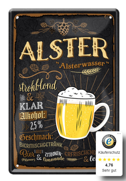 Blechschilder ''Biersorten 1 von 2'' Alster, Bayrisch, Berliner Weisse, Dark Ale, Norddeutsche uvm 20x30cm