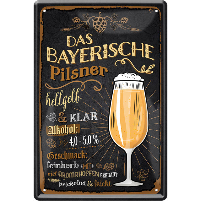4252024214246 	Schilderstore24 	Schilderstore24 Blechschilder sind perfekt als Geschenk zu Weihnachten, Geburtstage, Feiern, Partys, Grillabende, Namenstag, Feiertag, Mädelsabend, Hochzeit. Jederzeit stilvoll im Wohnzimmer, Partykeller, Garage, Praxis, Büro, Café, Hauseingang Alkohol Kasten Bier Saufen Getränk Bier Alkohol schaumkrone promille hopfen ''Das bayerische Pilsner (dünnes Glas)''		20x30cm