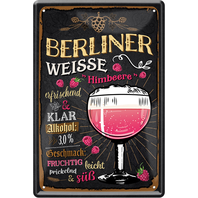 4252024214192 Schilderstore24 Schilderstore24 Blechschilder sind perfekt als Geschenk zu Weihnachten, Geburtstage, Feiern, Partys, Grillabende, Namenstag, Feiertag, Mädelsabend, Hochzeit. Jederzeit stilvoll im Wohnzimmer, Partykeller, Garage, Praxis, Büro, Café, Hauseingang Alkohol Kasten Bier Saufen Getränk Bier Alkohol schaumkrone promille hopfen	 ''Berliner Weisse Himbeere''		20x30cm