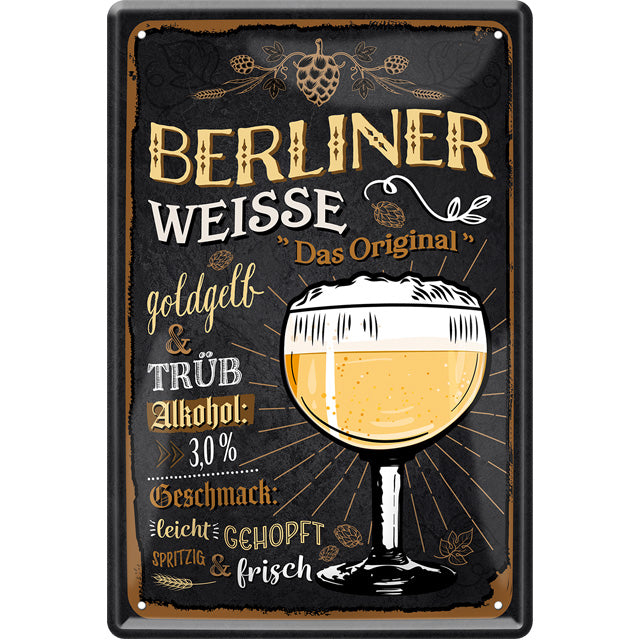 4252024214185 Schilderstore24 Schilderstore24 Blechschilder sind perfekt als Geschenk zu Weihnachten, Geburtstage, Feiern, Partys, Grillabende, Namenstag, Feiertag, Mädelsabend, Hochzeit. Jederzeit stilvoll im Wohnzimmer, Partykeller, Garage, Praxis, Büro, Café, Hauseingang Alkohol Kasten Bier Saufen Getränk Bier Alkohol schaumkrone promille hopfen	 ''Berliner Weisse Das Original''		20x30cm