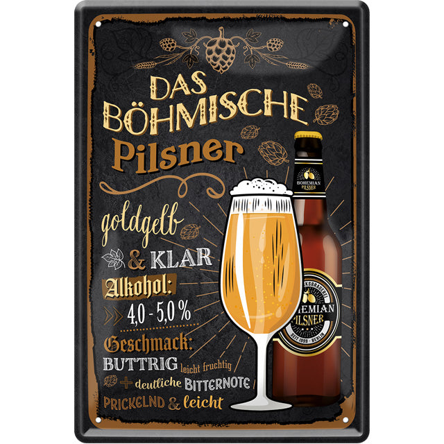 4251852572368	Schilderstore24 	Schilderstore24 Blechschilder sind perfekt als Geschenk zu Weihnachten, Geburtstage, Feiern, Partys, Grillabende, Namenstag, Feiertag, Mädelsabend, Hochzeit. Jederzeit stilvoll im Wohnzimmer, Partykeller, Garage, Praxis, Büro, Café, Hauseingang Alkohol Kasten Bier Saufen Getränk Bier Alkohol schaumkrone promille hopfen ''Das Böhmische Pilsner mit Flasche''		20x30cm