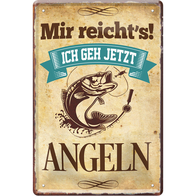4252024220124 Schilderstore24 Schilderstore24 Blechschilder sind perfekt als Geschenk zu Weihnachten, Geburtstage, Feiern, Partys, Grillabende, Namenstag, Feiertag, Mädelsabend, Hochzeit. Jederzeit stilvoll im Wohnzimmer, Partykeller, Garage, Praxis, Büro, Café, Hauseingang Angeln Fischen Meerestier Bootsausflug see meer fisch wasser angeln fischen	 ''Mir reicht´s! Angeln''		20x30cm