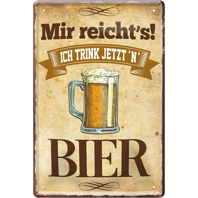 4252024214383 Schilderstore24 	Schilderstore24 Blechschilder sind perfekt als Geschenk zu Weihnachten, Geburtstage, Feiern, Partys, Grillabende, Namenstag, Feiertag, Mädelsabend, Hochzeit. Jederzeit stilvoll im Wohnzimmer, Partykeller, Garage, Praxis, Büro, Café, Hauseingang Alkohol Kasten Bier Saufen Getränk Bier Alkohol schaumkrone promille hopfen ''Mir reicht´s! Bier''		20x30cm