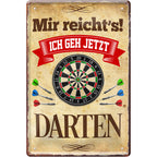 4252024215205 Schilderstore24 Blechschilder sind perfekt als Geschenk zu Weihnachten, Geburtstage, Feiern, Partys, Grillabende, Namenstag, Feiertag, Mädelsabend, Hochzeit. Jederzeit stilvoll im Wohnzimmer, Partykeller, Garage, Praxis, Büro, Café, Hauseingang Dart Kneipe Hobby Dartscheibe Pfeil dartgame freizeit sport aktivitäten	 ''Mir reicht´s! Darten''		20x30cm