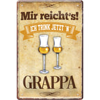 4252024213485	Schilderstore24 Schilderstore24 Blechschilder sind perfekt als Geschenk zu Weihnachten, Geburtstage, Feiern, Partys, Grillabende, Namenstag, Feiertag, Mädelsabend, Hochzeit. Jederzeit stilvoll im Wohnzimmer, Partykeller, Garage, Praxis, Büro, Café, Hauseingang Alkohol Cocktail Bier Sekt Getränk Bier Alkohol schnaps promille tequila   	 ''Mir reicht´s! Grappa''		20x30cm