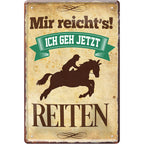 4252024219005 Schilderstore24 Schilderstore24 Blechschilder sind perfekt als Geschenk zu Weihnachten, Geburtstage, Feiern, Partys, Grillabende, Namenstag, Feiertag, Mädelsabend, Hochzeit. Jederzeit stilvoll im Wohnzimmer, Partykeller, Garage, Praxis, Büro, Café, Hauseingang Nutztier Pferd Reiten Pony Stall sattel ausreiten pferd tier landwirtschaft	 ''Mir reicht´s! Reiten''		20x30cm