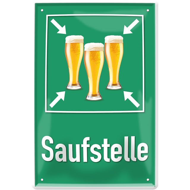 4252024214444 Schilderstore24 	Schilderstore24 Blechschilder sind perfekt als Geschenk zu Weihnachten, Geburtstage, Feiern, Partys, Grillabende, Namenstag, Feiertag, Mädelsabend, Hochzeit. Jederzeit stilvoll im Wohnzimmer, Partykeller, Garage, Praxis, Büro, Café, Hauseingang Alkohol Kasten Bier Saufen Getränk Bier Alkohol schaumkrone promille hopfen ''Saufstelle''		20x30cm