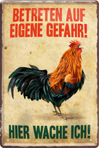 4252024218336 Schilderstore24 Blechschilder sind perfekt als Geschenk zu Weihnachten, Geburtstage, Feiern, Partys, Grillabende, Namenstag, Feiertag, Mädelsabend, Hochzeit. Jederzeit stilvoll im Wohnzimmer, Partykeller, Garage, Praxis, Büro, Café, Hauseingang Haustier Tier Freund knuddelig Zuhause Katze Hund Hamster Meerschwein haustier	 ''Betreten auf eigene Gefahr. Huhn''