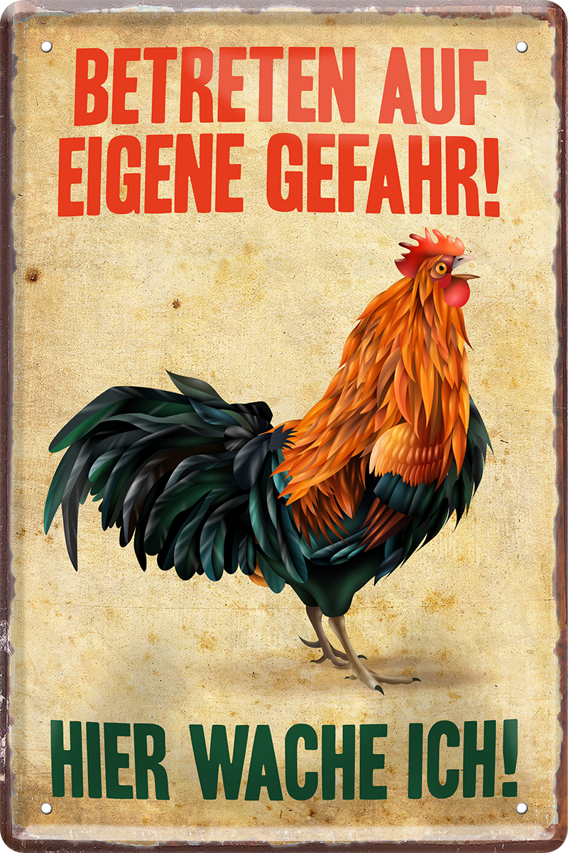 4252024218336 Schilderstore24 Blechschilder sind perfekt als Geschenk zu Weihnachten, Geburtstage, Feiern, Partys, Grillabende, Namenstag, Feiertag, Mädelsabend, Hochzeit. Jederzeit stilvoll im Wohnzimmer, Partykeller, Garage, Praxis, Büro, Café, Hauseingang Haustier Tier Freund knuddelig Zuhause Katze Hund Hamster Meerschwein haustier	 ''Betreten auf eigene Gefahr. Huhn''
