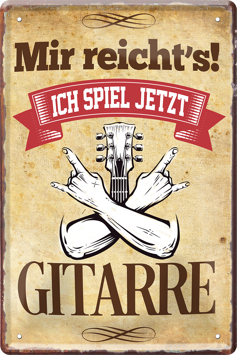 4252024218633 Schilderstore24 Blechschilder sind perfekt als Geschenk zu Weihnachten, Geburtstage, Feiern, Partys, Grillabende, Namenstag, Feiertag, Mädelsabend, Hochzeit. Jederzeit stilvoll im Wohnzimmer, Partykeller, Garage, Praxis, Büro, Café, Hauseingang Musik Metall Rock Pop Klassik musik metall rock lieder melodie instrumente	 ''Mir reicht`s Gitarre''
