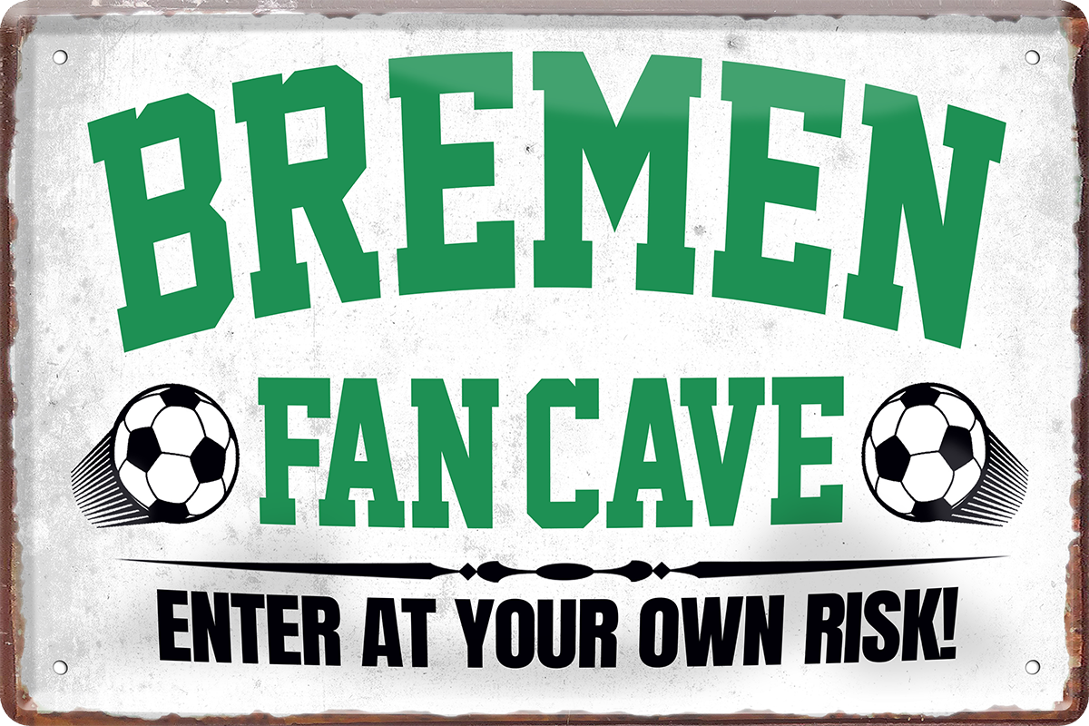 4252024216882	Schilderstore24 	 ''Bremen Fan Cave'' Schilderstore24 Blechschilder sind perfekt als Geschenk zu Weihnachten, Geburtstage, Feiern, Partys, Grillabende, Namenstag, Feiertag, Mädelsabend, Hochzeit. Jederzeit stilvoll im Wohnzimmer, Partykeller, Garage, Praxis, Büro, Café, Hauseingang Fußball Mannschaft Verein Bolzen Ball sport liga kicken stadion freizeit