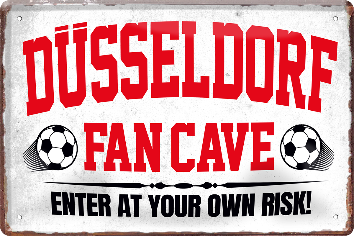 4252024216929	Schilderstore24 	 ''Düsseldorf Fan Cave'' Schilderstore24 Blechschilder sind perfekt als Geschenk zu Weihnachten, Geburtstage, Feiern, Partys, Grillabende, Namenstag, Feiertag, Mädelsabend, Hochzeit. Jederzeit stilvoll im Wohnzimmer, Partykeller, Garage, Praxis, Büro, Café, Hauseingang Fußball Mannschaft Verein Bolzen Ball sport liga kicken stadion freizeit