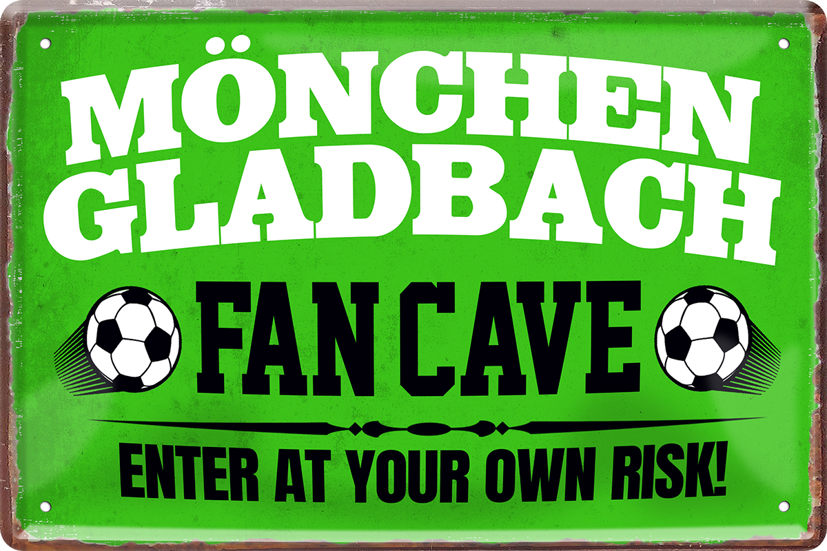 4252024217162	Schilderstore24 	 ''Mönchengladbach Fan Cave'' Schilderstore24 Blechschilder sind perfekt als Geschenk zu Weihnachten, Geburtstage, Feiern, Partys, Grillabende, Namenstag, Feiertag, Mädelsabend, Hochzeit. Jederzeit stilvoll im Wohnzimmer, Partykeller, Garage, Praxis, Büro, Café, Hauseingang Fußball Mannschaft Verein Bolzen Ball sport liga kicken stadion freizeit