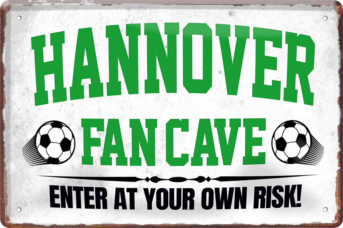 4252024217025	Schilderstore24 	 ''Hannover Fan Cave'' Schilderstore24 Blechschilder sind perfekt als Geschenk zu Weihnachten, Geburtstage, Feiern, Partys, Grillabende, Namenstag, Feiertag, Mädelsabend, Hochzeit. Jederzeit stilvoll im Wohnzimmer, Partykeller, Garage, Praxis, Büro, Café, Hauseingang Fußball Mannschaft Verein Bolzen Ball sport liga kicken stadion freizeit