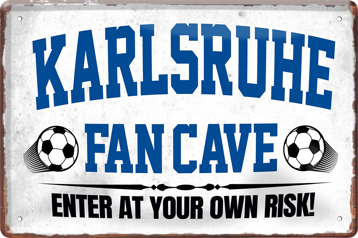 4252024217070	Schilderstore24 	 ''Karlsruhe Fan Cave'' Schilderstore24 Blechschilder sind perfekt als Geschenk zu Weihnachten, Geburtstage, Feiern, Partys, Grillabende, Namenstag, Feiertag, Mädelsabend, Hochzeit. Jederzeit stilvoll im Wohnzimmer, Partykeller, Garage, Praxis, Büro, Café, Hauseingang Fußball Mannschaft Verein Bolzen Ball sport liga kicken stadion freizeit