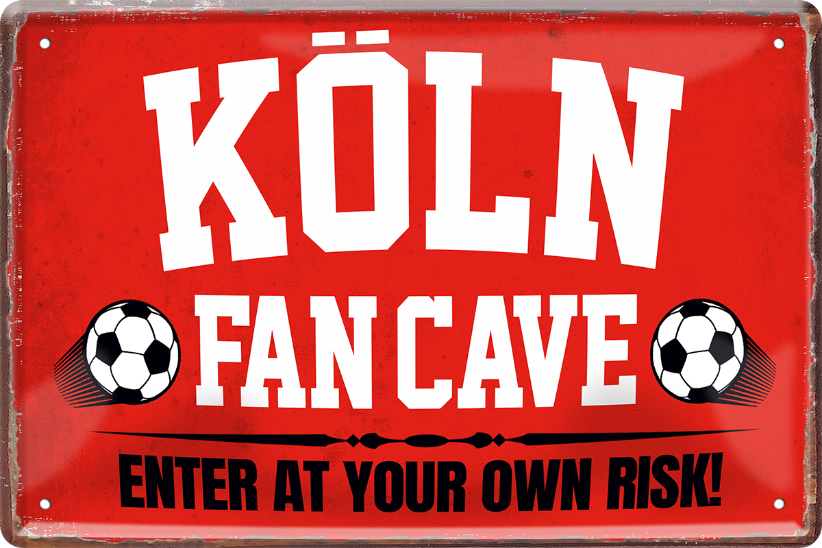 4252024217087	Schilderstore24 	 ''Köln Fan Cave'' Schilderstore24 Blechschilder sind perfekt als Geschenk zu Weihnachten, Geburtstage, Feiern, Partys, Grillabende, Namenstag, Feiertag, Mädelsabend, Hochzeit. Jederzeit stilvoll im Wohnzimmer, Partykeller, Garage, Praxis, Büro, Café, Hauseingang Fußball Mannschaft Verein Bolzen Ball sport liga kicken stadion freizeit