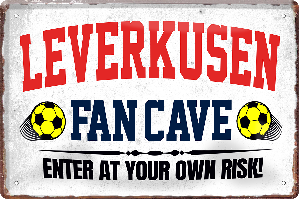 4252024217100	Schilderstore24 	 ''Leverkusen Fan Cave'' Schilderstore24 Blechschilder sind perfekt als Geschenk zu Weihnachten, Geburtstage, Feiern, Partys, Grillabende, Namenstag, Feiertag, Mädelsabend, Hochzeit. Jederzeit stilvoll im Wohnzimmer, Partykeller, Garage, Praxis, Büro, Café, Hauseingang Fußball Mannschaft Verein Bolzen Ball sport liga kicken stadion freizeit