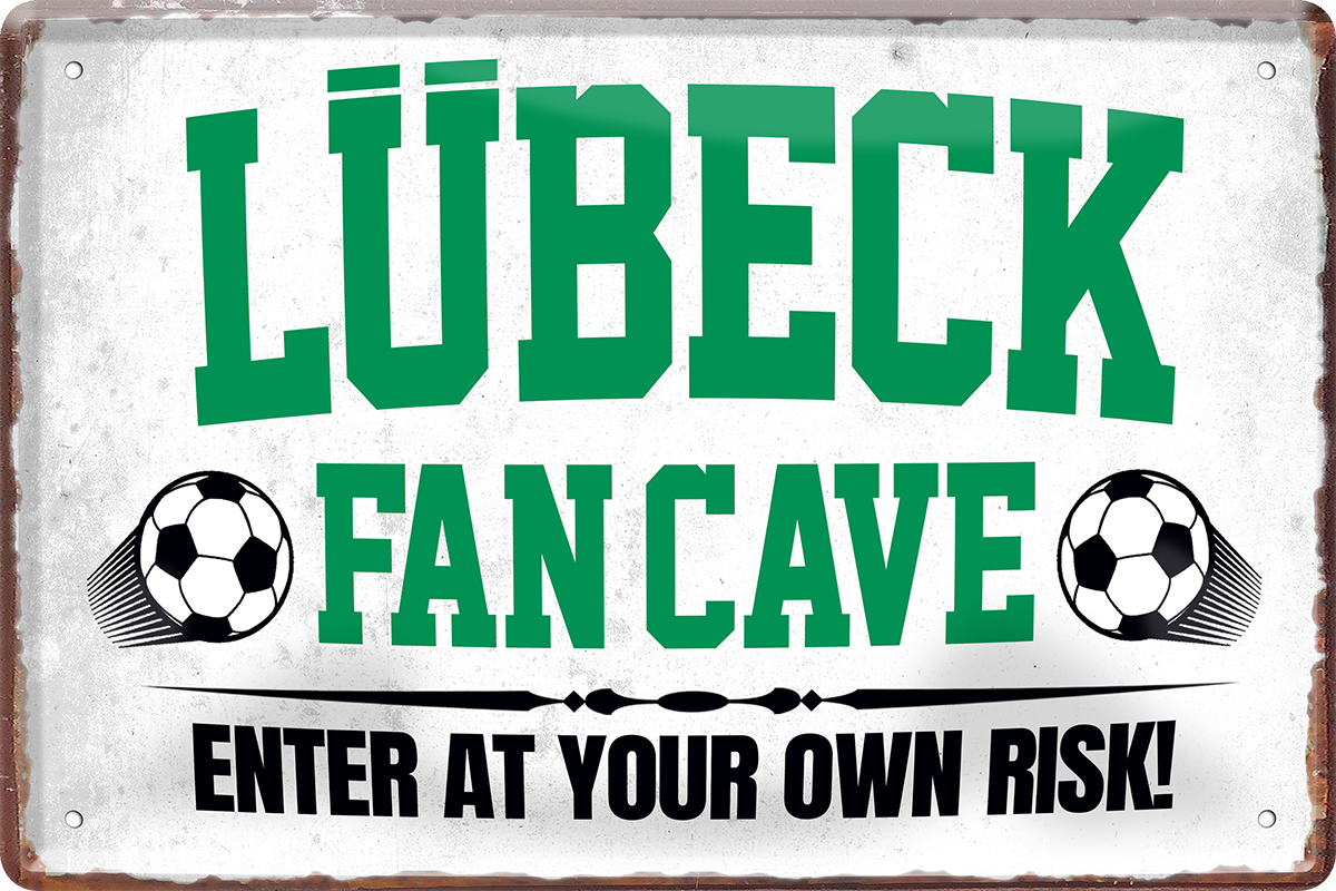 4252024217117	Schilderstore24 	 ''Lübeck Fan Cave'' Schilderstore24 Blechschilder sind perfekt als Geschenk zu Weihnachten, Geburtstage, Feiern, Partys, Grillabende, Namenstag, Feiertag, Mädelsabend, Hochzeit. Jederzeit stilvoll im Wohnzimmer, Partykeller, Garage, Praxis, Büro, Café, Hauseingang Fußball Mannschaft Verein Bolzen Ball sport liga kicken stadion freizeit