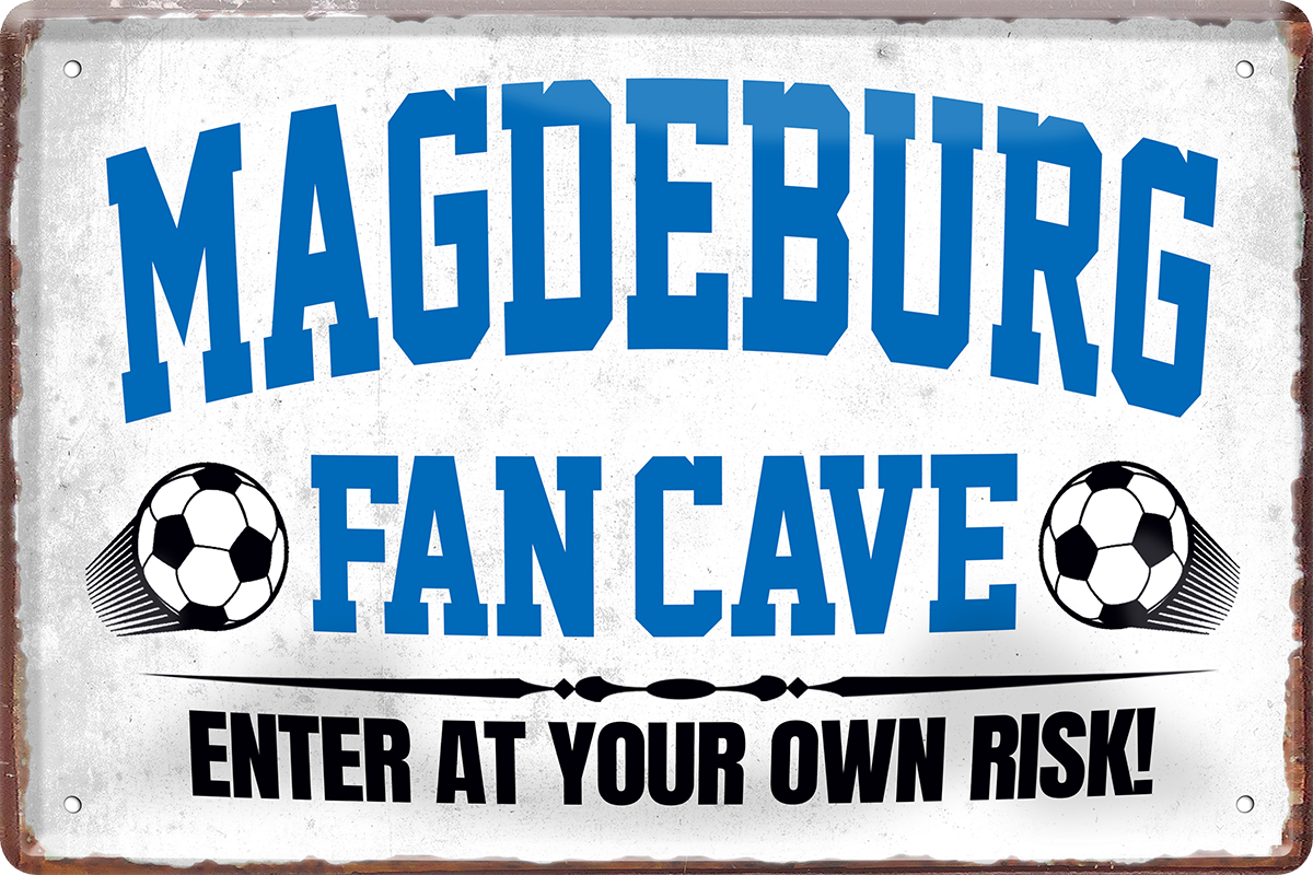 4252024217124	Schilderstore24 	 ''Magdeburg Fan Cave'' Schilderstore24 Blechschilder sind perfekt als Geschenk zu Weihnachten, Geburtstage, Feiern, Partys, Grillabende, Namenstag, Feiertag, Mädelsabend, Hochzeit. Jederzeit stilvoll im Wohnzimmer, Partykeller, Garage, Praxis, Büro, Café, Hauseingang Fußball Mannschaft Verein Bolzen Ball sport liga kicken stadion freizeit